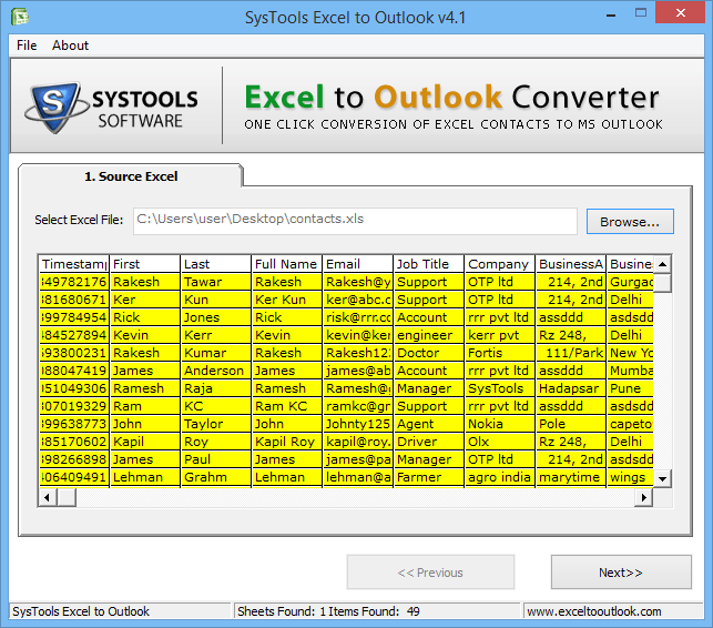 can you import contacts to outlook with an excel files