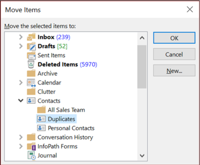drag and drop your contacts into new folder