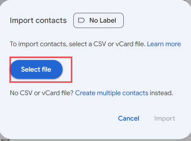 Select CSV file on Gmail account