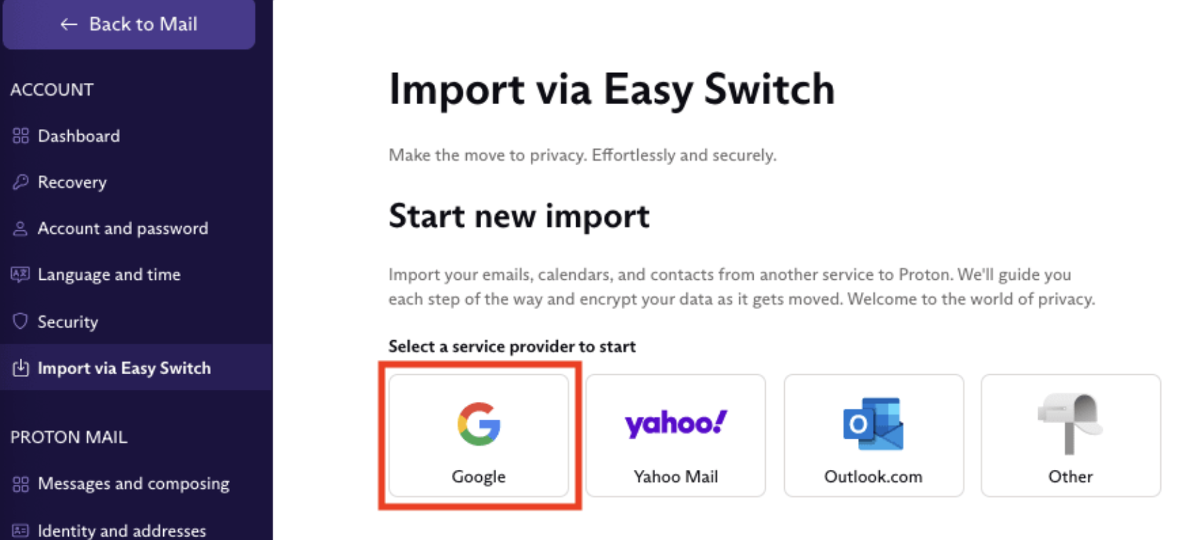 import via easy switch