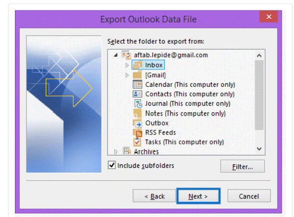 select the folder that you want to export