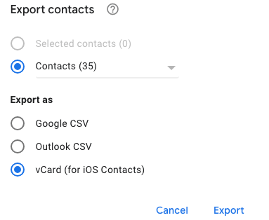 select vCard for iOS contacts