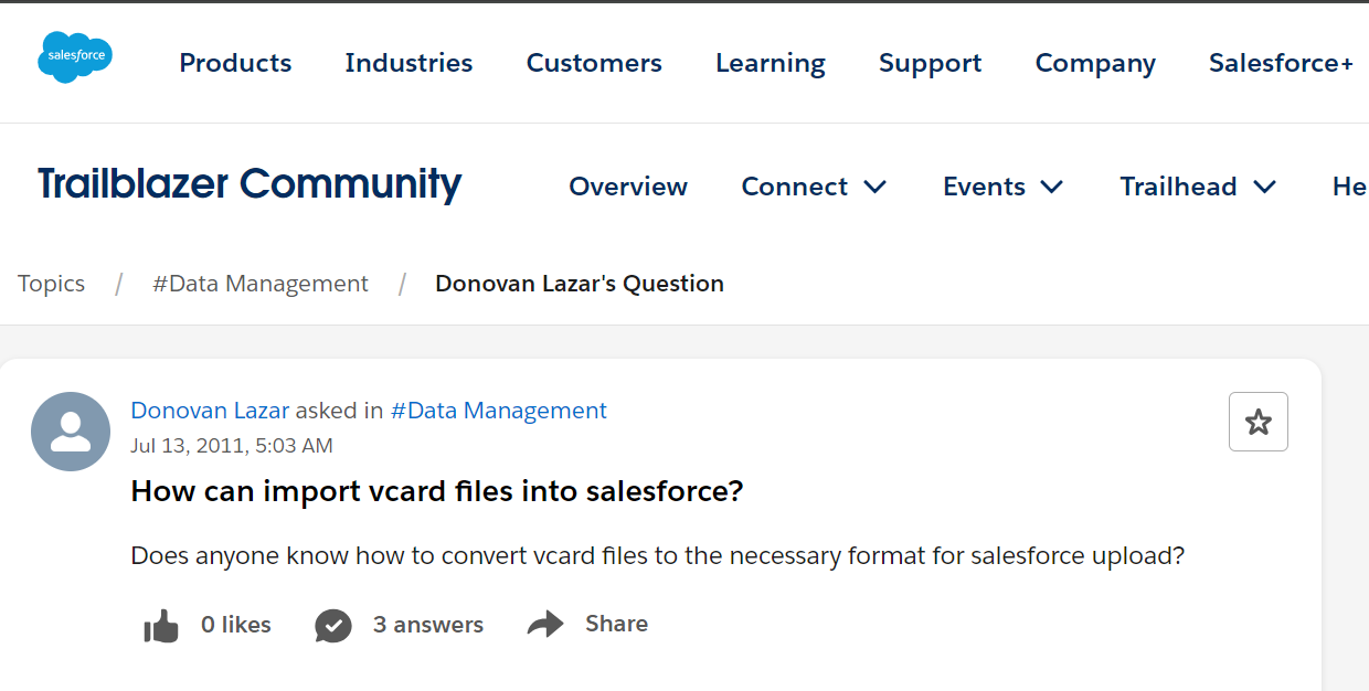 query to Import vCard to Salesforce