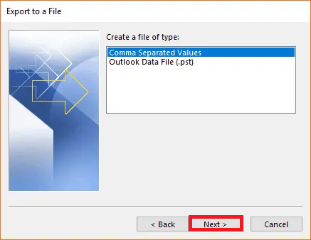 Choose CSV Comma Separated Values