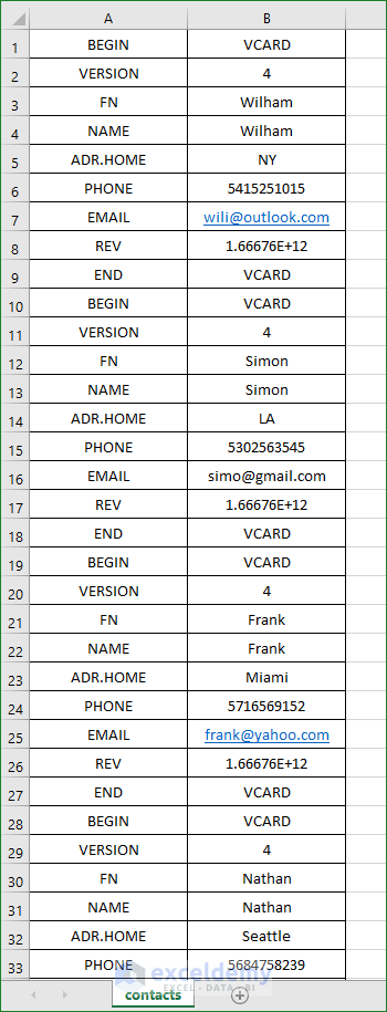 open VCF file in Excel