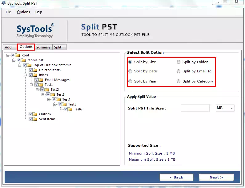 Outlook Format to split pst